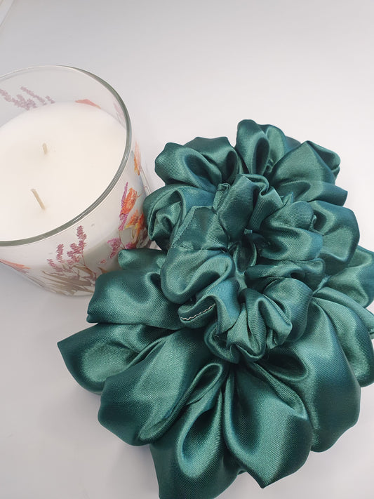 Rose| Satin Scrunchie Dark Green