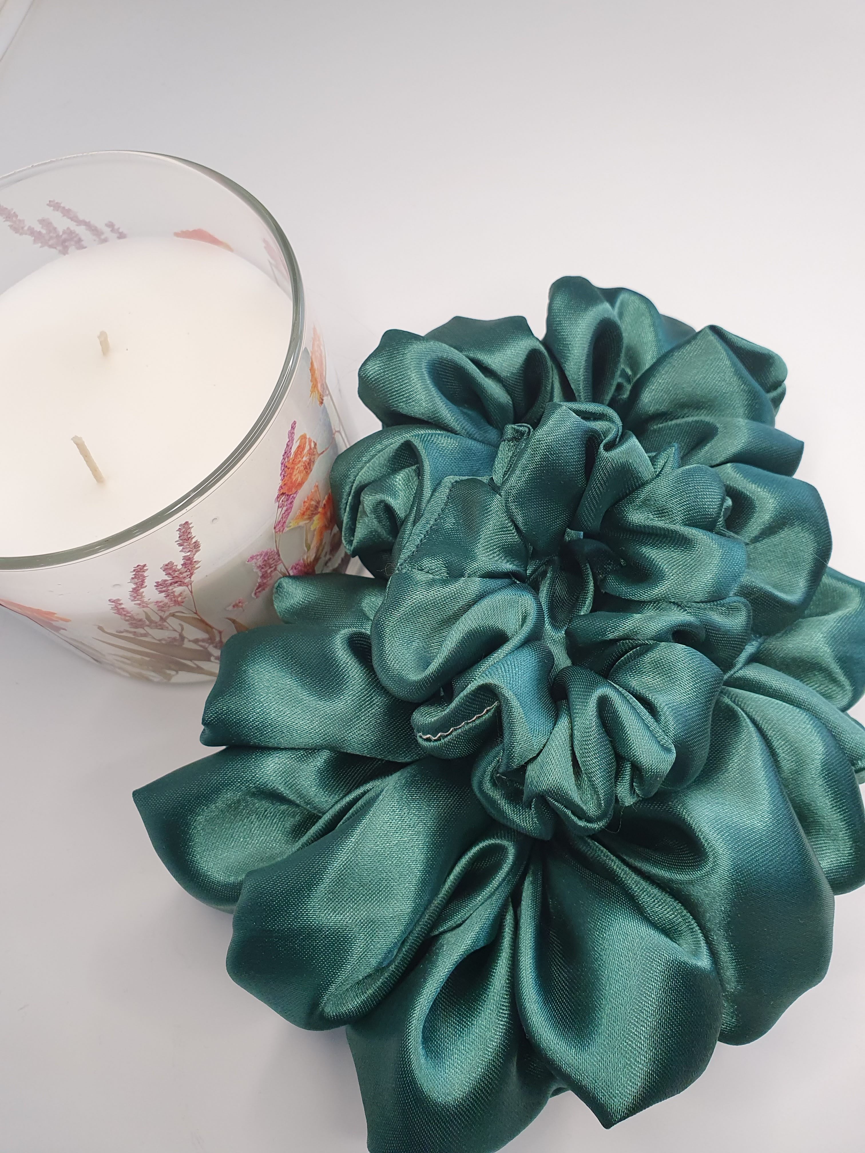 Rose| Satin Scrunchie Dark Green