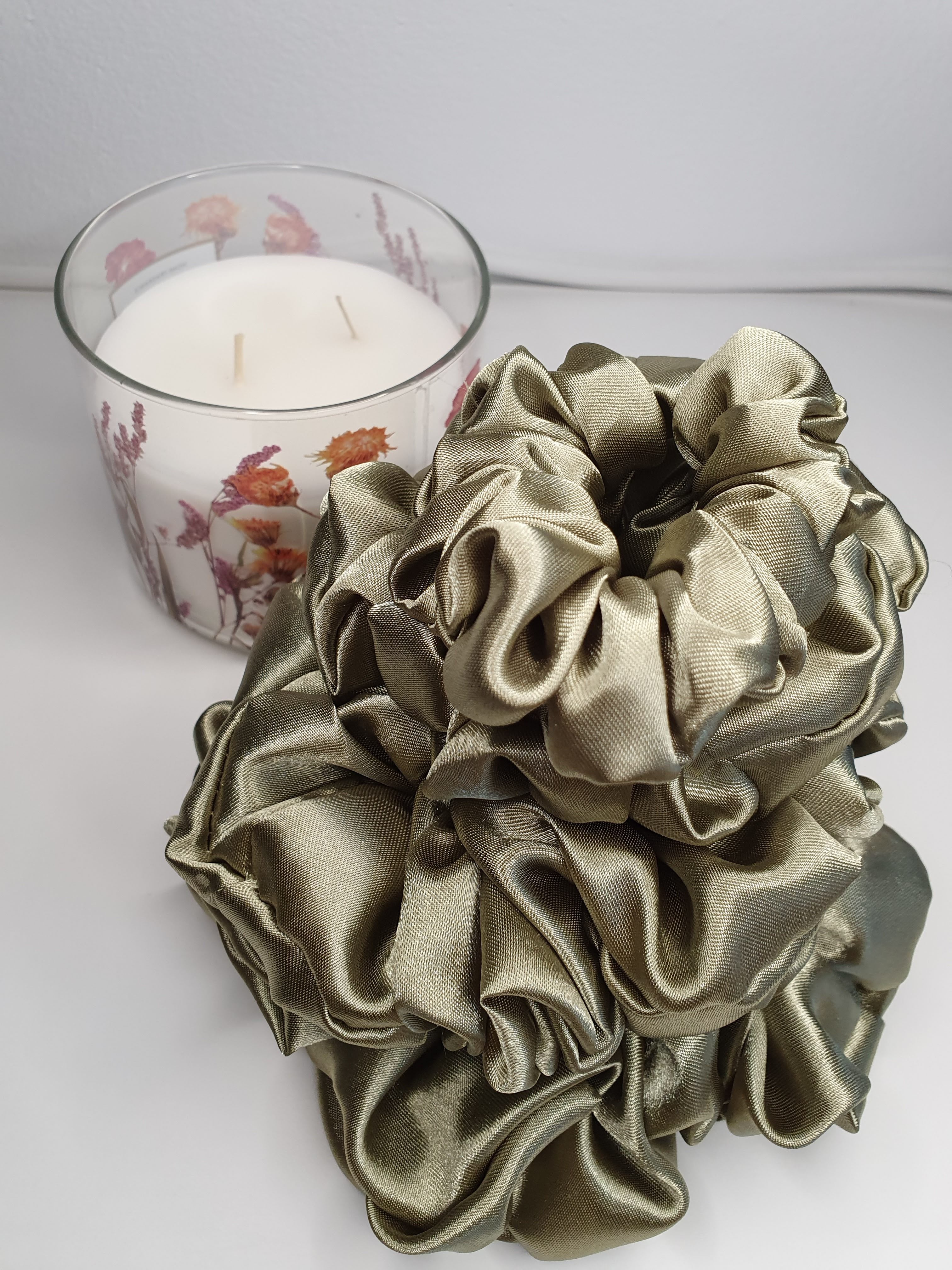 Sage | Satin Scrunchie Old Green