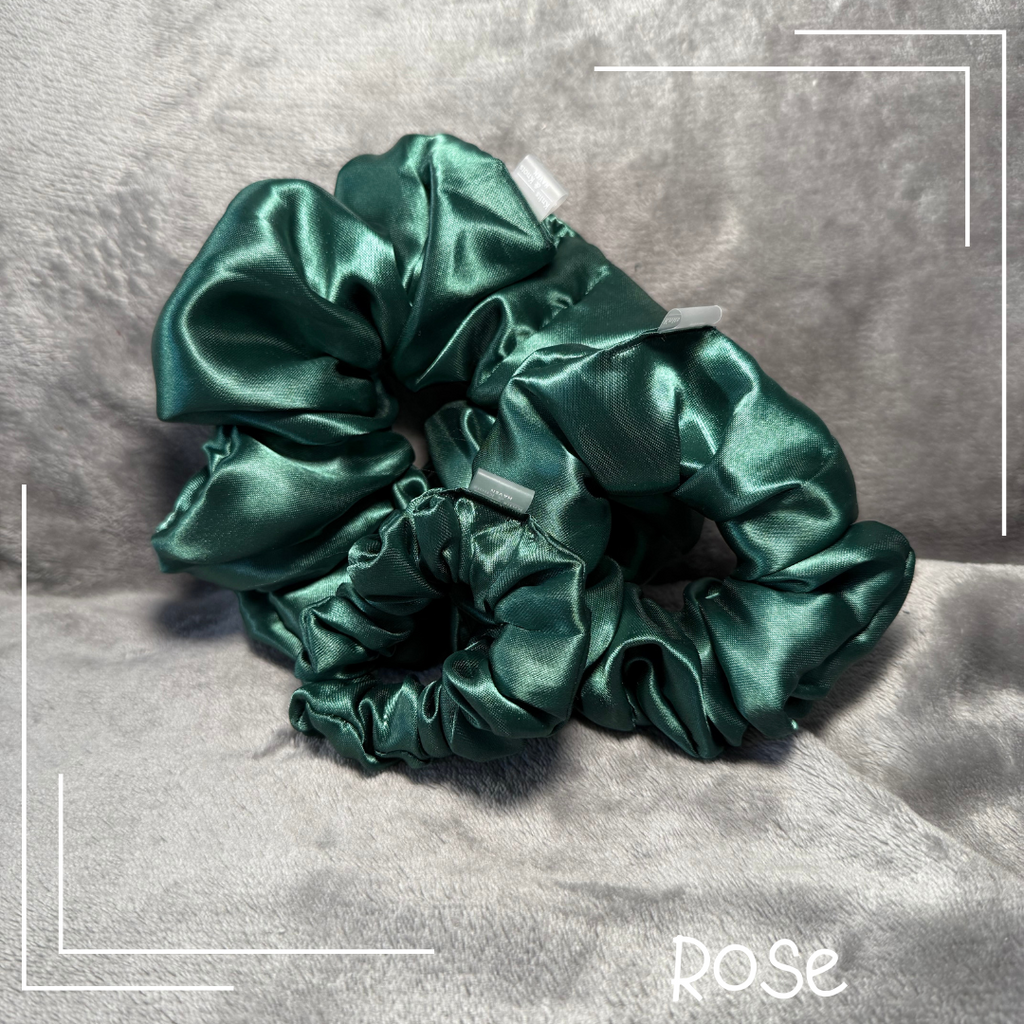 Rose| Satin Scrunchie Dark Green