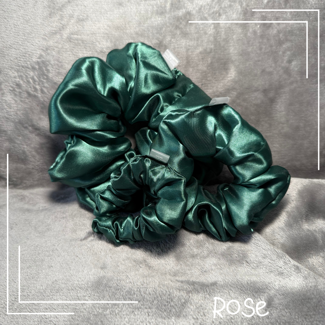 Rose| Satin Scrunchie Dark Green